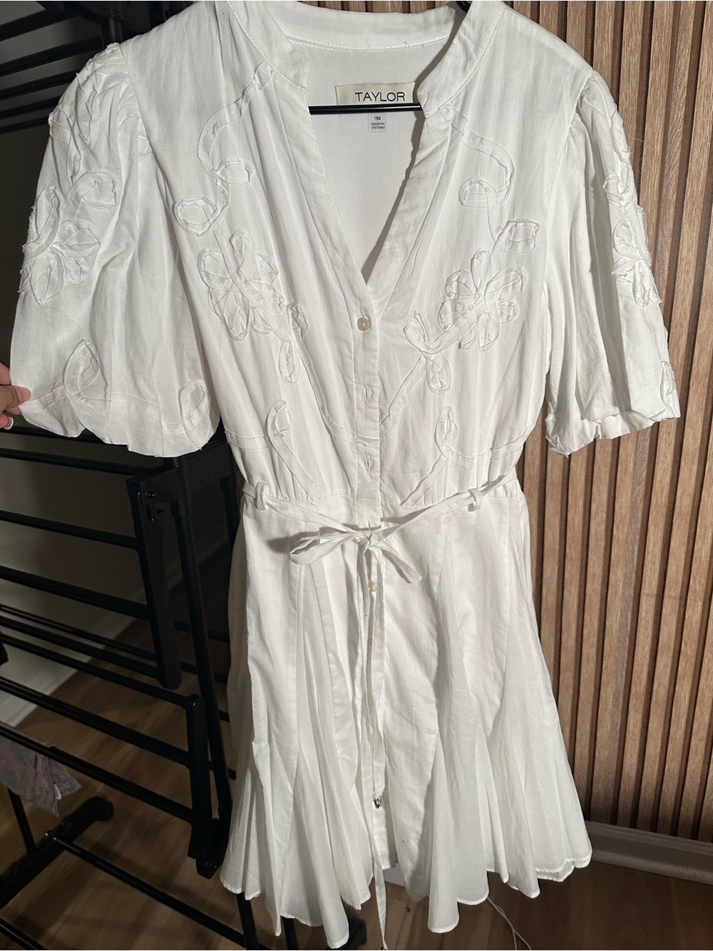 Ann Taylor White Embroidered Tie-Waist Midi Dress
